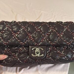 Chanel Dark Purple Quilted Shoulder Bag - 2011 Paris Byzance Nylon Tweed Flap